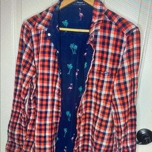 chubbies Red & Black Plaid Button-Down Shirt with Navy Tropical Lining